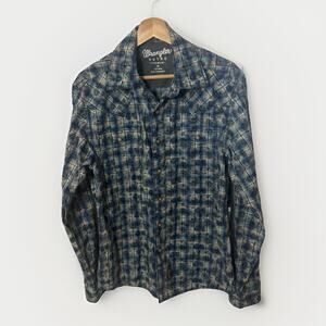 Wrangler Retro Floral Plaid Long Sleeve Western Shirt M Blue Pearl Snap Buttons